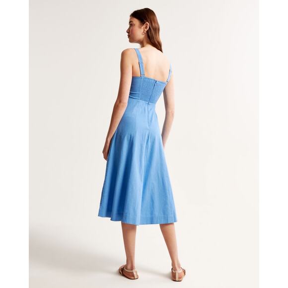 Abercrombie & Fitch Seamed Linen-Blend Midi Dress - XS - Sunny Yellow - Picture 6 of 6